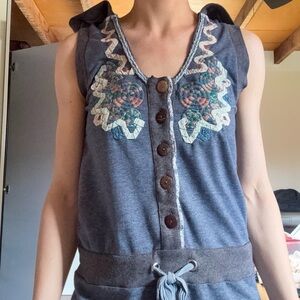 Blue Anthropologie Lulumari Sub-brand Sleeveless Hoodie Dress with Embroidery